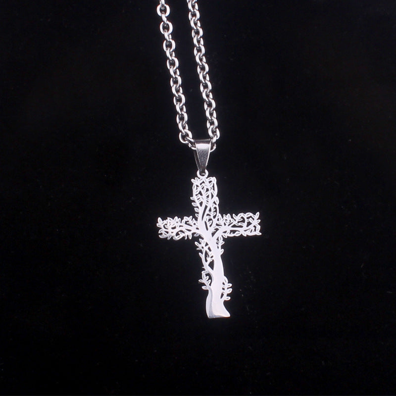 New Stainless Steel Tree Of Life Cross Necklace